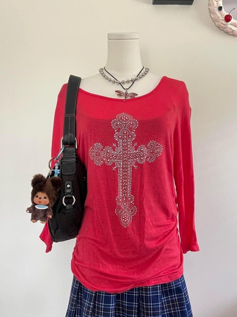 Daytrip pink y2k Top with Rhinestone Cross